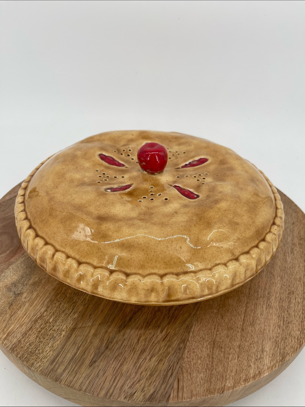 Vintage 80’s Ceramic Cherry Pie Keeper With Lid